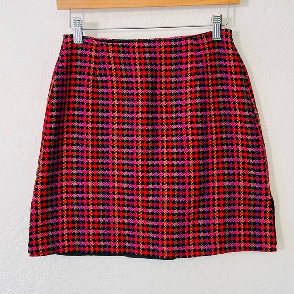 Vintage 90s Botston Proper Rainbow 🌈 Houndstooth Mini Skirt - Picture 1 of 9